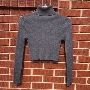 Dark grey rib turtleneck crop top